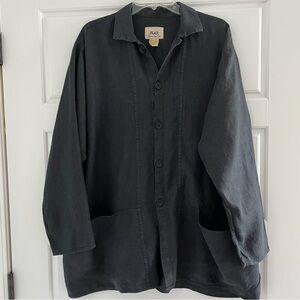 FLAX by Jeanne Engelhart 100% Linen Black Oversized Button Front Blazer Jacket L